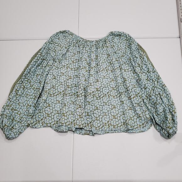 Omika Blouse Womens XS Blue Green Boho Peasant Button Front Modal Long Sleeve - Picture 2 of 9